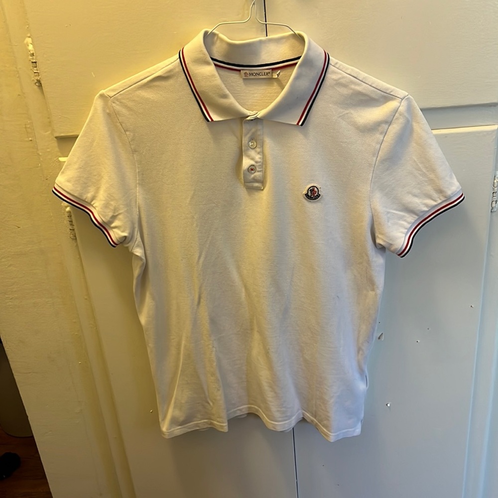 Moncler Mens Large Polo (White/Red/Blue)